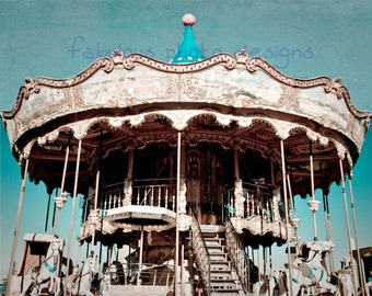Full Vintage Carousel Photograph--Fine Art Photography Nursery Decor--Carrousel Amusement Park - Carnival art circus print Barcelona