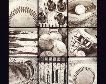 Collage of 9 Vintage Baseball Photos / Portrait -- Boys Room Decor - Coach Gift --Office Decor --Baseball Decor Man's Office Gift