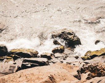 California Coast Rocks Moss Waves Malibu Fine Art Travel Photograph Print LA Photography, Unframed Wall Art