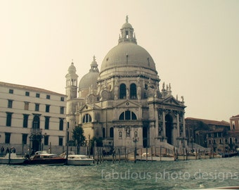 Venice Photography "Church Santa Maria Della Salute", Vintage, Italy Travel Photograph, Fine Art, Wall Decor, Gondola, Canal