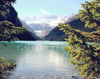 Banff Lake Louise "Through the Trees" Photography Home Decor Canadian Rockies Mountain Turquoise Lake Nature Canada Fine Art Portrait Photo