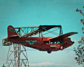 Vintage Airplane Photograph--Fine Art Photography Boys Nursery Decor--Plane Amusement Park - Carnival art circus print Barcelona