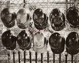 Vintage Baseball Portrait Boys Room Decor - Black White Photo - Helmet - Coach Gift