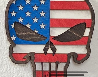 Wood Layered Laser Cut Punisher American Flag Wall Art