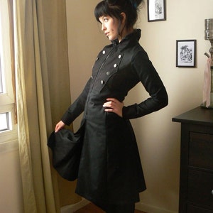 Black Steampunk Coat "Elisabetha" . silver buttons (removable hoodie)