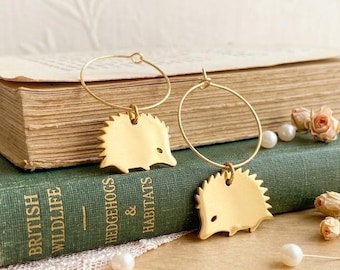 Hedgehog Gold Hoop Earrings: Adorable Animal Dangles