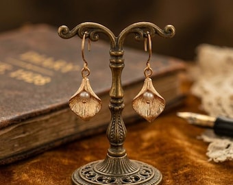 Gold Leaf Earrings: Freshwater Pearls, 18k Gold Plated Brass