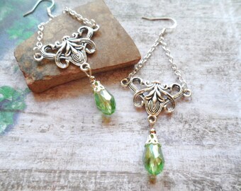 Alice in Wonderland vintage style antique style brass Quirky brass teapot earrings with green recycled beads FREE SHIPPING Selma Dreams