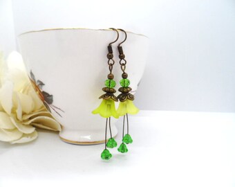 Alice in Wonderland vintage style antique style brass Quirky brass teapot earrings with green recycled beads FREE SHIPPING Selma Dreams