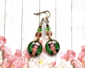 Frida Kahlo Ohrringe, mexikanische Ikone, Kunst Ohrringe, Kunst Schmuck, lange baumeln Ohrringe, feministische Ohrringe, coll Ohrringe, Kunst Schmuck