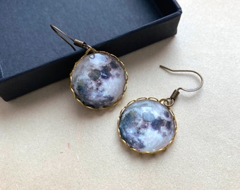 Gorgeous Earrings With Glass Moon Pendants, Selma Dreams, Celestial Jewelry, Nature Earrings, Moon Earrings, Moon Jewelry, Gifts Under 20