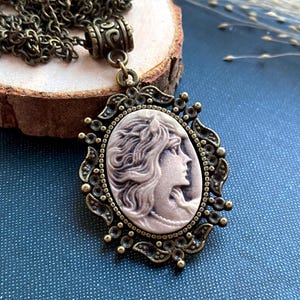 Traditional Silhouette Cameo Necklace, Victorian Necklace, Vintage Cameo Necklace, Bespoke Necklace, Unique Necklace, Brown Cameo