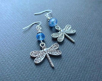 Dragonfly earrings with sterling silver hooks, Selma Dreams, dragonfly pendants, silver dragonfly earrings, nature jewelry, gifts for her