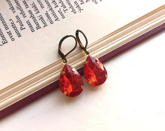 Ruby red glass earrings, Selma Dreams, Great Gatsby inspired, Art Deco earrings, Art Nouveau earrings, vintage glass earrings, red glass