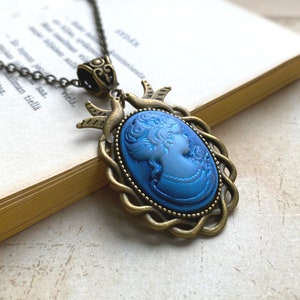 Beautiful Blue Cameo Necklace in a Bird Adorned Setting, Selma Dreams, Traditional Lady Cameo, Gifts for Her, Gift for Mom, Gifts Under 30 image 1