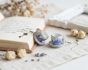 Porcelain Teacup Earrings: Miniature Floral Tea Lover Gift