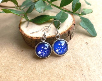 Studs or Dangle Earrings! Scandinavian Silver Earrings with Blue Flower Pendants, Selma Dreams, Scandinavian Earrings, Nordic Jewelry