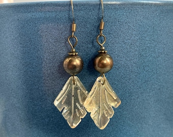 Gorgeous Art Nouveau Earrings with Glass Gold Leaf Pendants, Selma Dreams, Gold Glass Earrings, Gold Earrings, Gold Leaf Earrings, Gifts