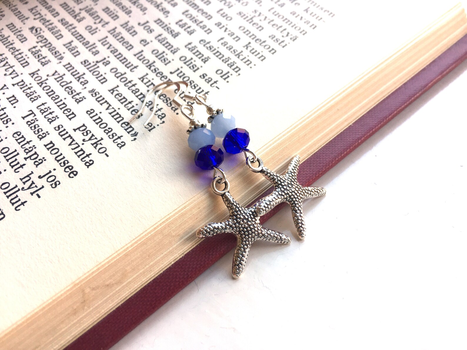 Silver Starfish Earrings With Blue Glass Beads and Sterling - Etsy