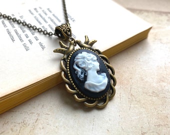 Ttraditional cameo necklace, Selma Dreams, bird cameo, black lady cameo, Mother's day gifrs, traditional cameo, woman cameo, vintage cameo