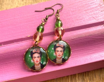 Frida Kahlo Earrings, Mexican Icon, Art earrings, Art jewelry, Long Dangle Earrings, Feminist Earrings, Cool Earrings, Art Jewelry, Gifts