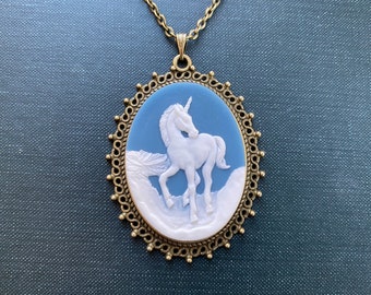 Blue Unicorn Cameo Necklace, Unicorn Necklace, Large Cameo Pendant, Gifts for Her, Gifts For Sister, Anniversary Gifts, Birthday Gifts