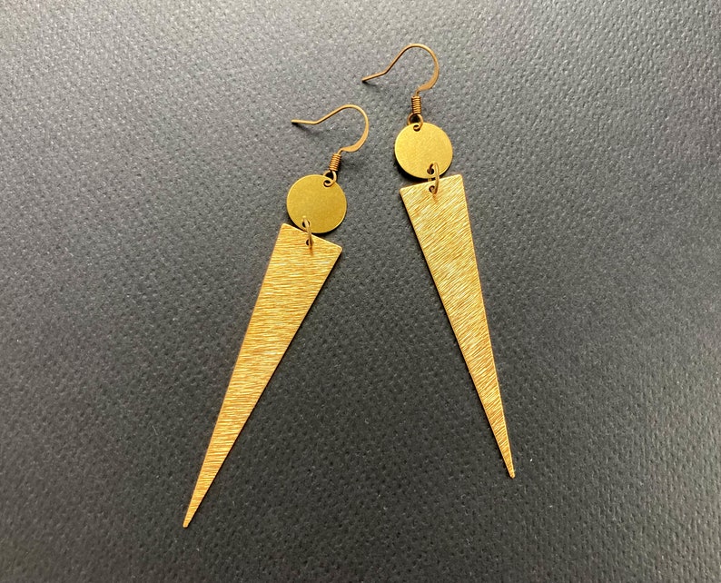 Elegant raw brass earrings, long earrings, golden earrings, long gold earrings, statement earrings, statement jewelry, raw brass pendants image 8