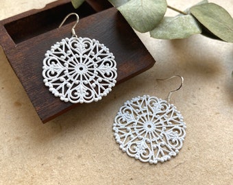 Scandinavian snowflake earrings with sterling silver hooks (925), Scandinavian jewelry, Nordic jewelry, snow earrings