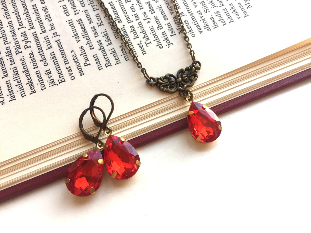 Vintage Inspired Red Jewel Necklace and Earrings Set Selma Etsy