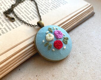 Hand Embroidered Unique Fabric Necklace, Selma Dreams, Embroidery, Unique Necklace, Bespoke Necklace, Bespoke Gifts, Unique Gifts, Gifts
