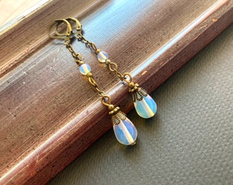 Long and Elegant Moonstone Earrings, Selma Dreams, Art Nouveau Earrings, Vintage Dangle Earrings, Long Earrings, Vintage Moonstone Earrings