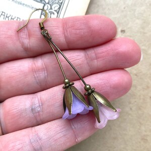 Lovely Lilac and Pink Bell Flower Earrings, Woodland Jewelry, Long Flower Earrings, Vintage Inspired Floral Earrings, Nature Jewelry image 5