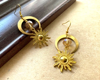 Sun and Moon Earrings, Selma Dreams, Celestial Earrings, Sun Earrings, Moon Earrings, Sunshine Earrings, Bohemian Earrings, Boho Jewelry