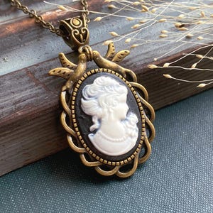 Traditional Cameo Necklace, Selma Dreams, Bird Cameo, Black Lady Cameo, Mother&#39;s Day Gifts, Traditional Cameo, Woman Cameo, Vintage Cameo