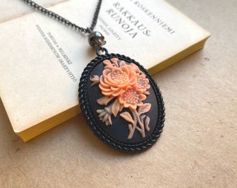 Floral Cameo Necklace, Selma Dreams, Black Cameo, Goth Cameo, Flower Cameo Necklace, Gifts Under 30, Recycled Necklace, Reused Necklace