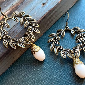 Laurel Wreath Dangle Earrings: Bronze Greek Goddess Jewelry