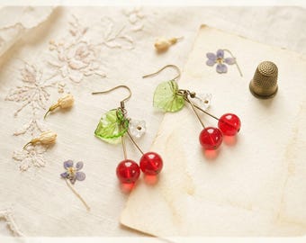 Glass Cherry Earrings: Bohemian Whimsical Jewelry