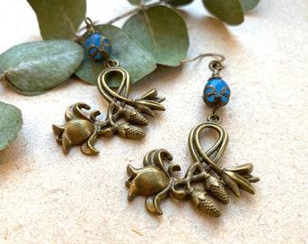 Pendientes Art Nouveau con perlas de piedras preciosas de jade azul, sueños Selma, pendientes vintage, pendientes florales, pendientes de flores vintage, ideas de regalos