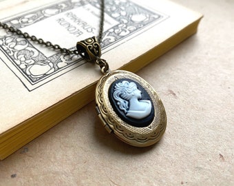 Cameo Locket Necklace, Keepsake Necklace, Vintage Locket  Necklace, Gifts for Mom, Oval Lady Cameo Necklace, Locket Pendant, Gifts for Wife