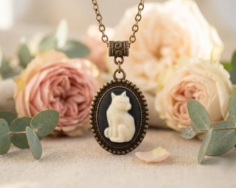 Viele Farben! Cat Cameo Halskette, Vintage inspirierter Schmuck