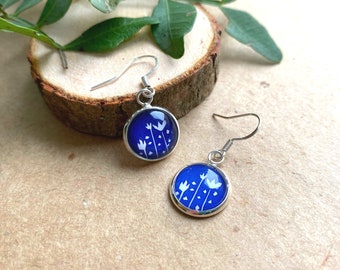 Studs or Dangle Earrings! Scandinavian Silver Earrings with Blue Flower Pendants, Selma Dreams, Scandinavian Earrings, Nordic Jewelry