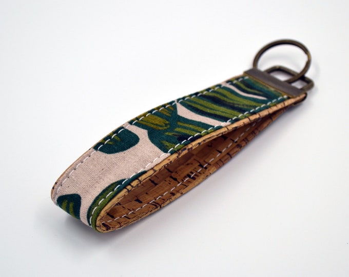 Cork leaf patterned cotton keyring, keyring, kit, strap