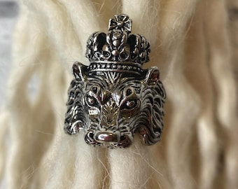 1 Tibet Silber Löwe mit Krone Dreadlock Perle – Haarschmuck für Dreadlocks, Braids & locs