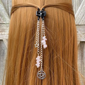 Rose Quartz Pentagram Witchy Hair Claw Clip - Dreadlock Jewellery - Festival Hair Accessory