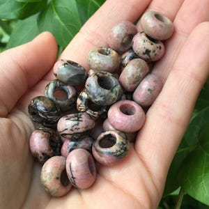 3 Rhodonit Edelstein Dreadlock Perlen – Haarschmuck für Dreadlocks, Braids & Locks