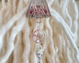 Large Dreadlock Bead With Pentagram & Bird Skull – Dreadlock Holder