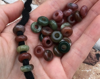 10 Indian Agate Gemstone Dreadlock Beads – Hair Jewelry for Dreadlocks, Braids & Locs