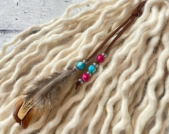 Pañuelo/Pinza para el pelo con plumas bohemias - Plumas para el pelo - Joyería para rastas - Accesorio para el pelo bohemio