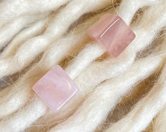 2 Rose Quartz Cube Gemstone Dreadlock Beads – Hair Jewelry for Dreadlocks, Braids & Locs