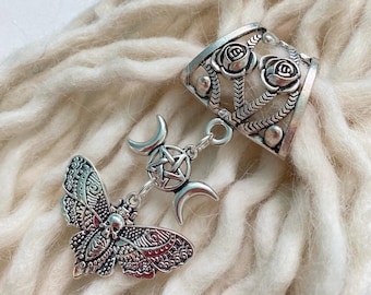Large Dreadlock Bead With Triple Moon & Moth – Dreadlock Holder - Hair Jewellery